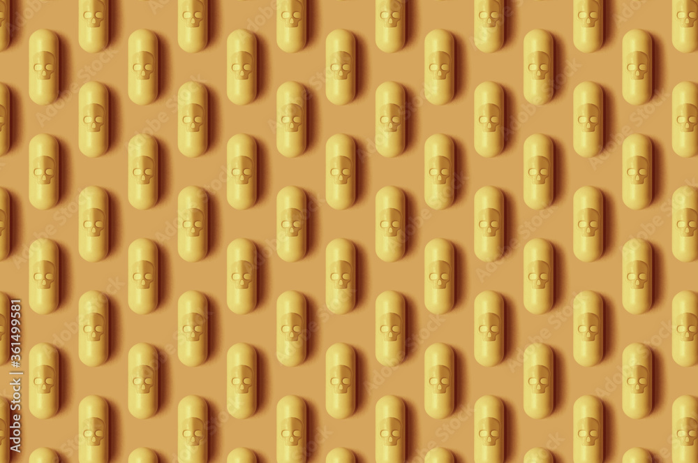 Pattern with pills and skulls as metaphor for the addiction to pharmaceutical medication. Pattern with pills and skulls as metaphor for the addiction to pharmaceutical medication.