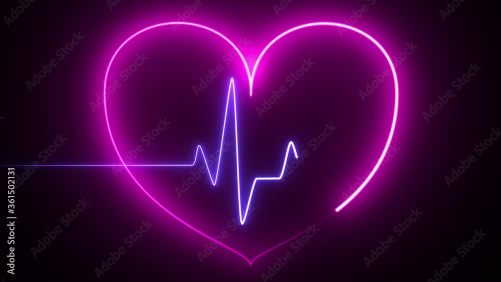 Glowing neon, pink and purple sign in shape of a heart and heart lines on black background. The concept of site advertising signs and Hospital Pharmacies. Glowing neon, pink and purple sign in shape of a heart and heart lines on black background. The concept of site advertising signs and Hospital Pharmacies.