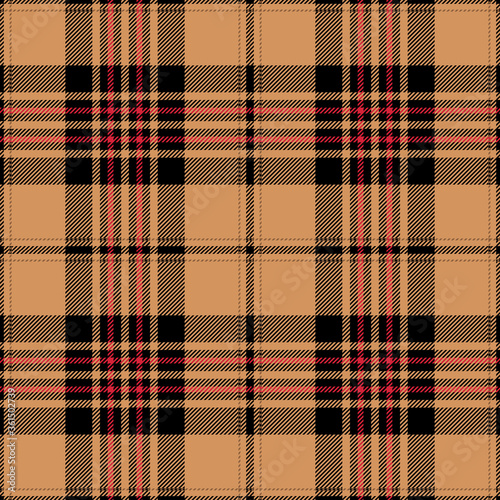 Tan and black tartan plaid design. Scottish textile pattern.
