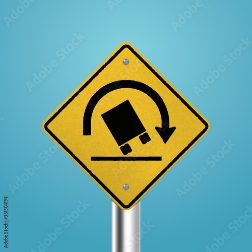Quadro em tela Truck rollover warning for sharp curves signboard