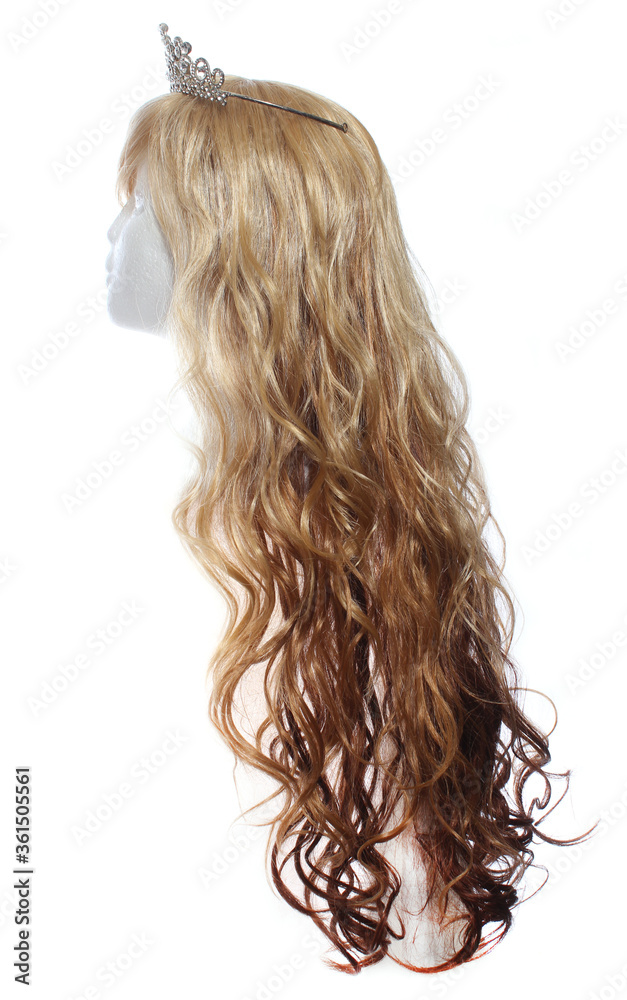 Naklejka premium Two Toned Blond Wig on Mannequin Head with tiara, white background