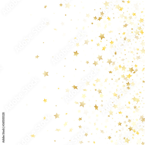 Flying gold star sparkle vector with white background.