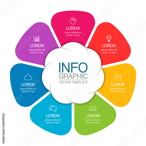 Vector infographic template with 7 steps or options. Data presentation, business concept design for web, brochure, diagram.