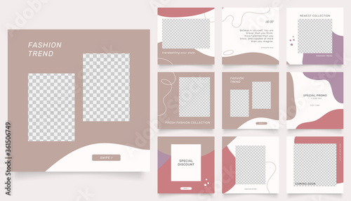 social media template banner fashion sale promotion. fully editable instagram and facebook square post frame puzzle organic sale poster. brown red color vector background