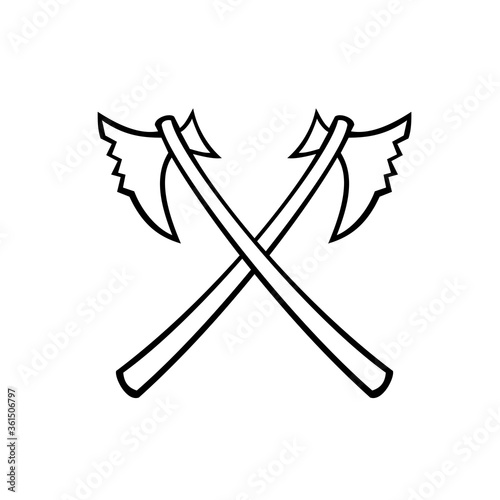Crossed Medieval Executioner Headsman Battle Axe Retro Black and White