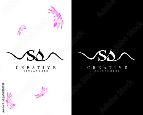 Initial handwriting Letter ss, s Logo Template Vector Design with black and white background 