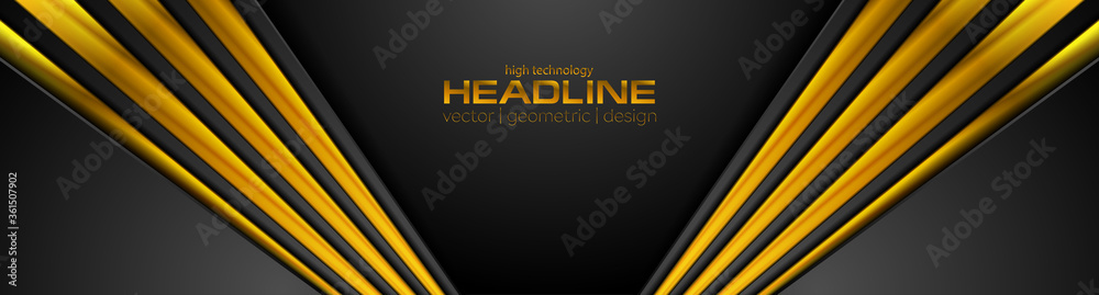 Abstract corporate tech banner with golden stripes. Technology concept vector background Abstract corporate tech banner with golden stripes. Technology concept vector background