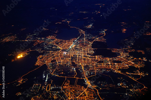 Fotografía Night view on Novosibirsk from airplane, Russia