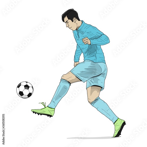 Fototapeta Naklejka Na Ścianę i Meble -  A football player kicking the ball.