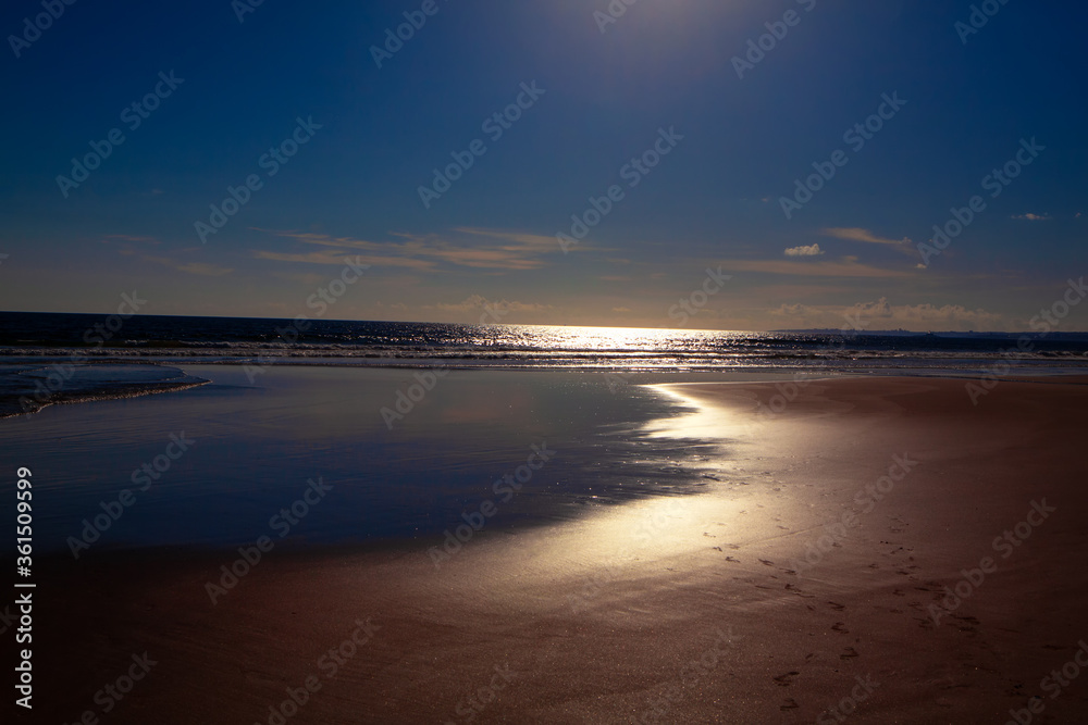Fototapeta premium Night tide in the moonlight . Ocean coast illuminated by the moon