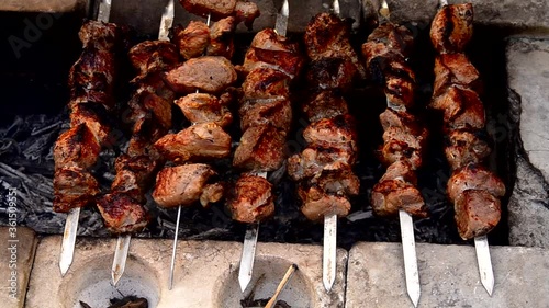 meat on the barbecue.