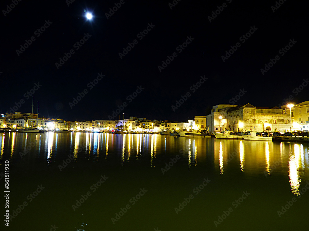 Italy, Apulia, Trani, the harbor at night