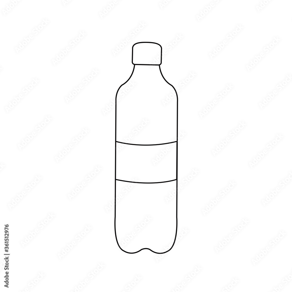simple clean flat design blank plastic juice or empty cola bottle & label vector. outline or contour cap cork isolated. drink & save mineral water cartoon. recycling & eco symbol or logo. liquid icon
