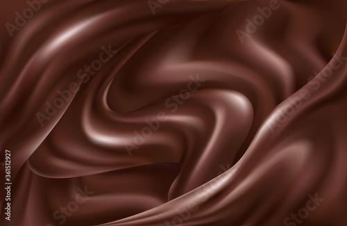 Dark brown background of swirling waves of liquid chocolate