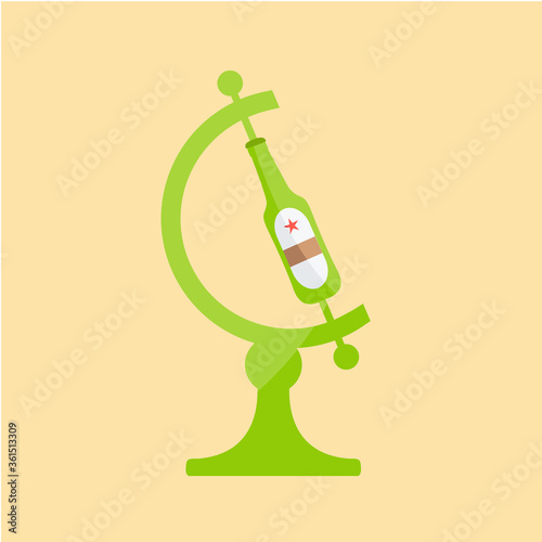 cool beer icon symbol creative vector. one green concept glass bottle simple on globe art flat design isolated cartoon around the world. for world cup soccer, kicker & football. men control on earth.