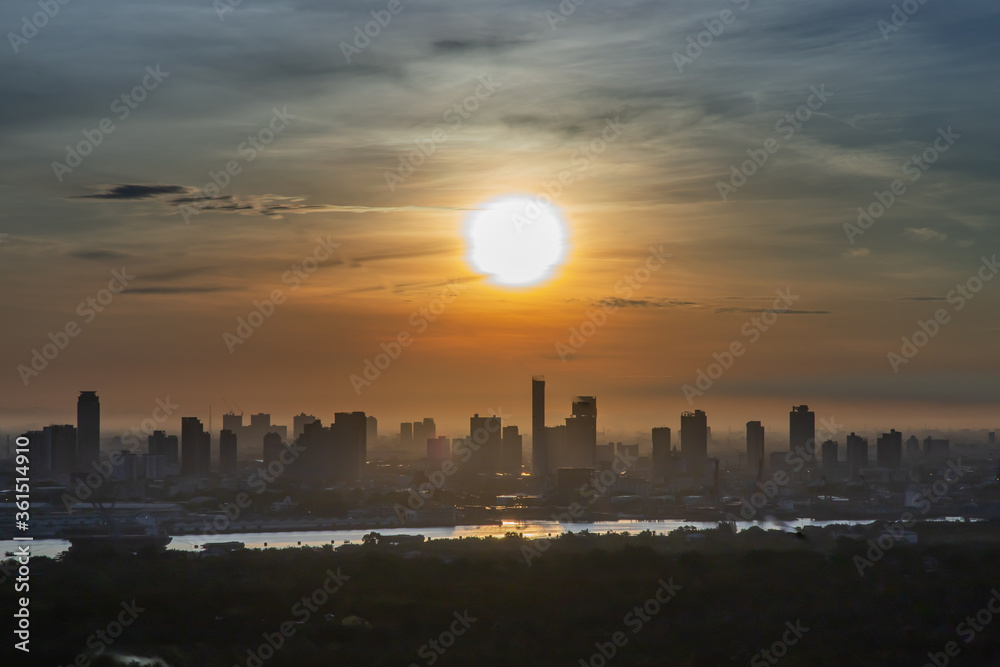 Bangkok, Thailand - Jun 28, 2020 : Beautiful city view of Bangkok before the sunset creates relaxing feeling for the rest of the day. Selective focus.