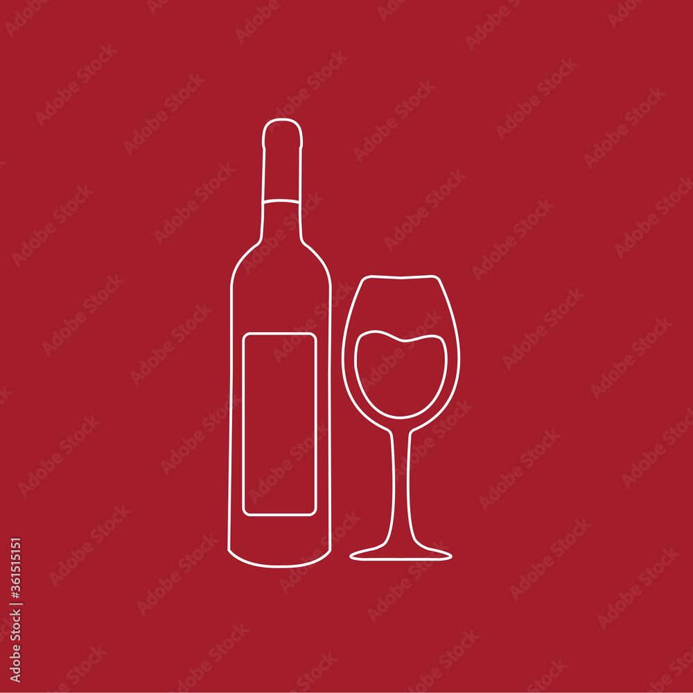 Φωτογραφία greeting card with a single modern clean outline isolated or simple line bottle of wine & one full glass for kosher Passover & seder Among the Jews