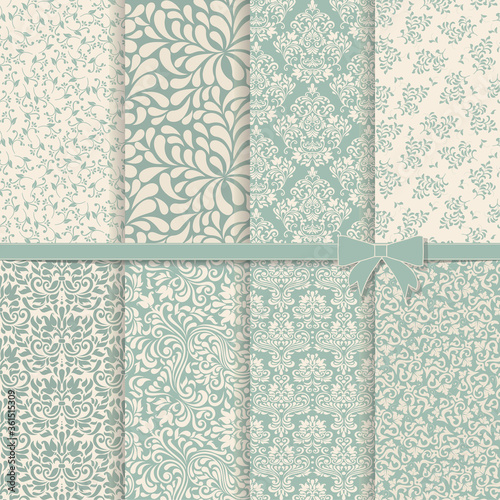 Collection 8 seamless pattern vintage damask style. Design for fashion, textile, web and other decor. Arabic patterns set. Background design and wallpaper ornament. 