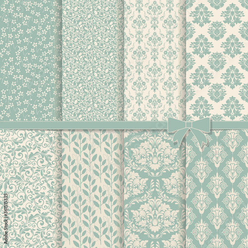 Collection 8 seamless pattern vintage damask style. Design for fashion, textile, web and other decor. Arabic patterns set. Background design and wallpaper ornament. 