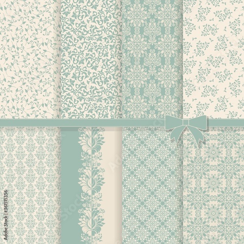 Collection 8 seamless pattern vintage damask style. Design for fashion, textile, web and other decor. Arabic patterns set. Background design and wallpaper ornament. 