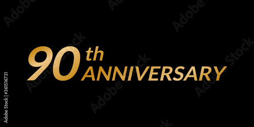 90 years anniversary logo. 90th birthday celebration golden icon. Vector illustration.