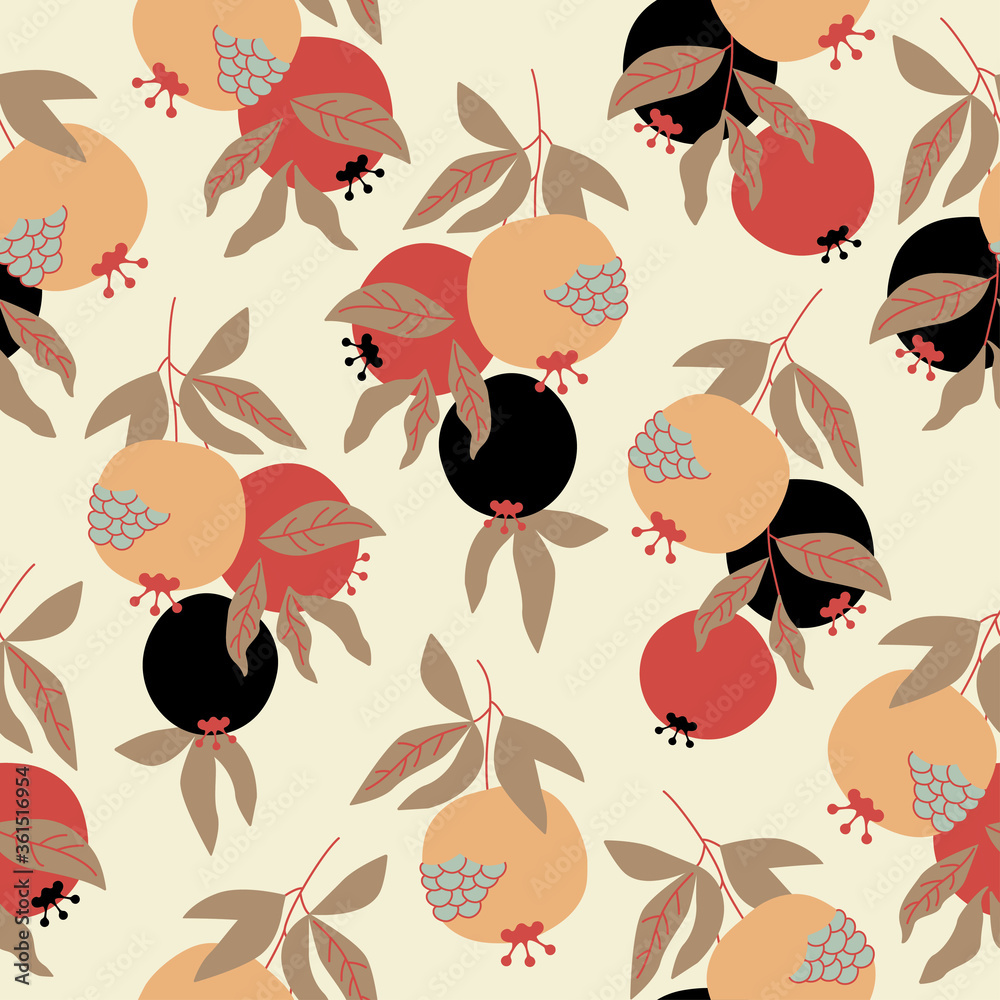 Seamless pattern with decorative image of grenade fruit