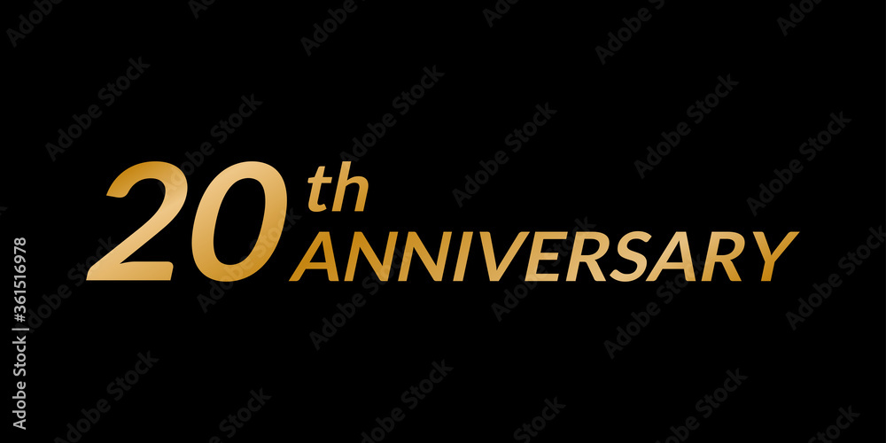 20 years anniversary logo. 20th birthday celebration golden icon. Vector illustration.