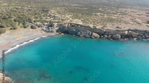 Aerial drone view of Pathos Castle on Mediterranean seashore in Cyprus island.