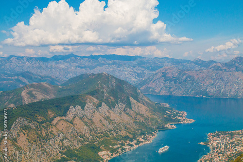 Lanscape and frame about all mountains and nature around kotor. Bay of Kotor is is the winding bay of the Adriatic Sea in southwestern Montenegro. Kotor is part of UNESCO.