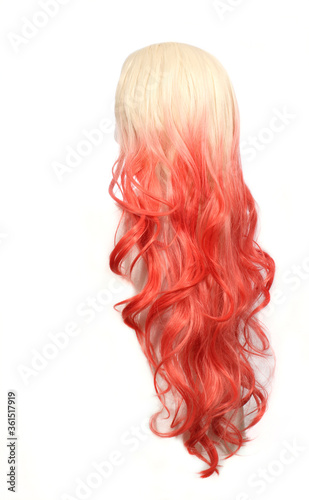 Blond and Orange Ombre Wig on Mannequin head, White Background