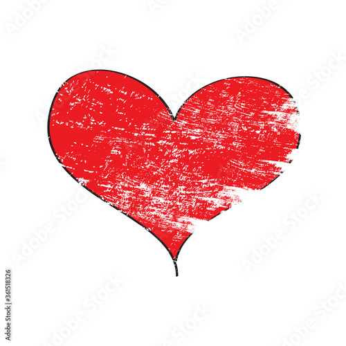 Red heart brush stroke.Hand drawn icon isolated on white background.Heart icon for love symbol,grunge sign and Valentine's day.Dry brush painted heart.Creative beautiful art design,vector illustration