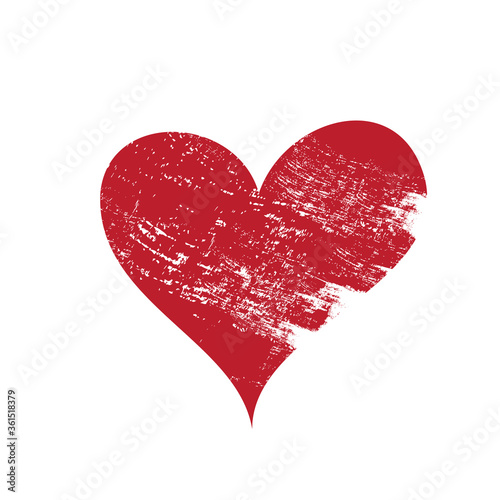Red heart brush stroke.Hand drawn icon isolated on white background.Heart icon for love symbol,grunge sign and Valentine's day.Dry brush painted heart.Creative beautiful art design,vector illustration