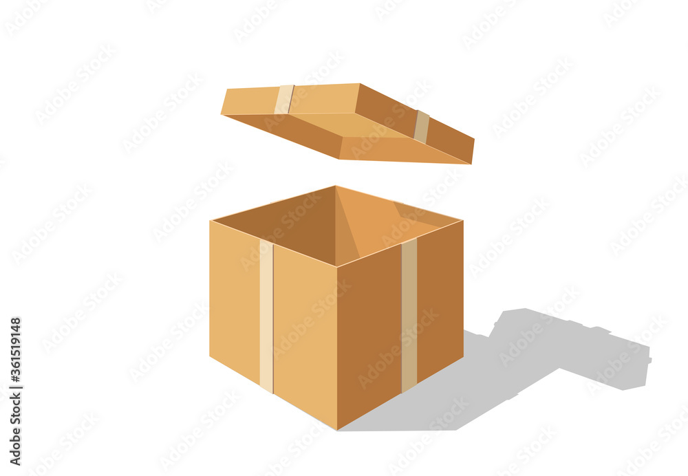 Obraz premium Open box in perspective view. Carton gift box delivery package, open box