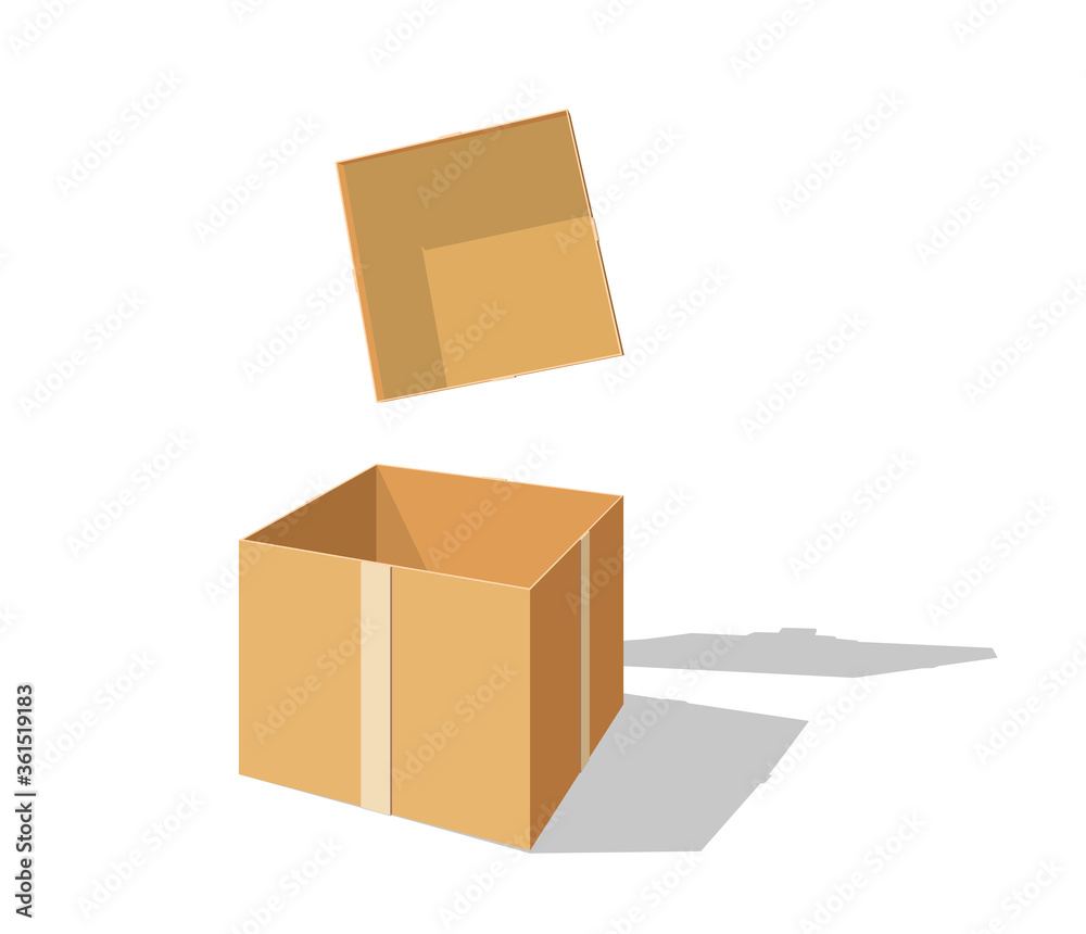 Fototapeta premium Open box in perspective view. Carton gift box delivery package, open box