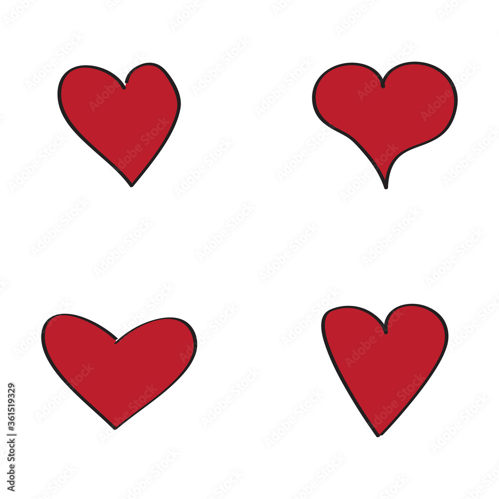 Red heart brush hand drawn icon set isolated on white background. Red hearts icon for love symbol and Valentine's day. Dry brush painted collection of hearts, creative art concept. Vector illustration Red heart brush hand drawn icon set isolated on white background. Red hearts icon for love symbol and Valentine's day. Dry brush painted collection of hearts, creative art concept. Vector illustration