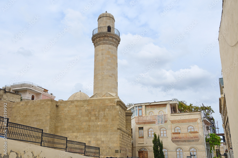 Baku, Azerbaijan, Beyler (Beylyar, Beglyar) minaret of mosque of 1894-1895 years of construction, Ilyas Efendiyev street, 47
