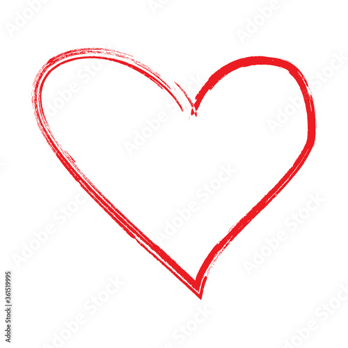 Red heart brush stroke. Hand drawn vector isolated on white background. Heart frame for love symbol, passion sign and Valentine's day. Beautiful dry brush painted heart shape. Vector illustration
