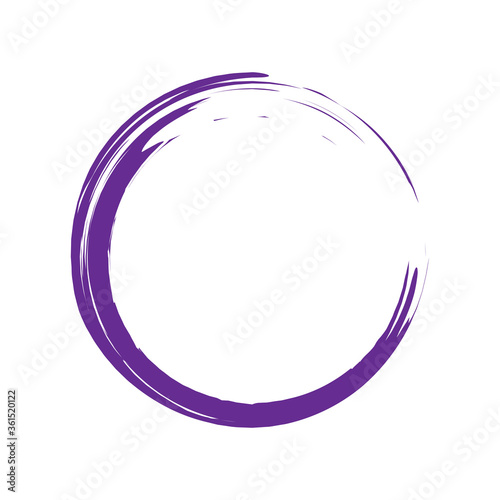 Circle brush stroke vector isolated on white background.Violet enso zen circle brush stroke.For round stamp, seal, ink and paintbrush design template.Grunge hand drawn circle shape,vector illustration photo