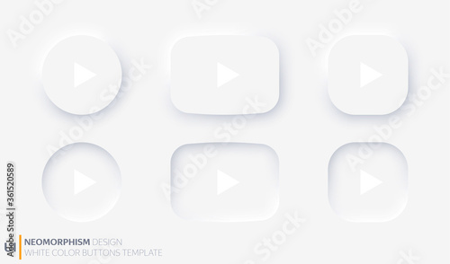 Play buttons light colors. On and off. Normal and hover / active. Neumorphism design. Stock vector illustration	