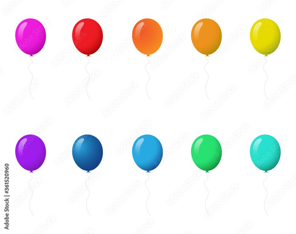 Balloon vector set isolated on white background. Assorted balloons flat style.Different colors useful for party poster, greeting and wedding card. Vector illustration of colorful modern party balloons