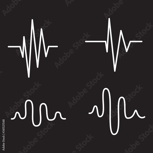 Sound audio wave. Vector set isolated on black background. Sound waves for voice recording tattoo, music audio icon, eq, radio logo and waveform. Musical melody design. Soundwave audio music vector