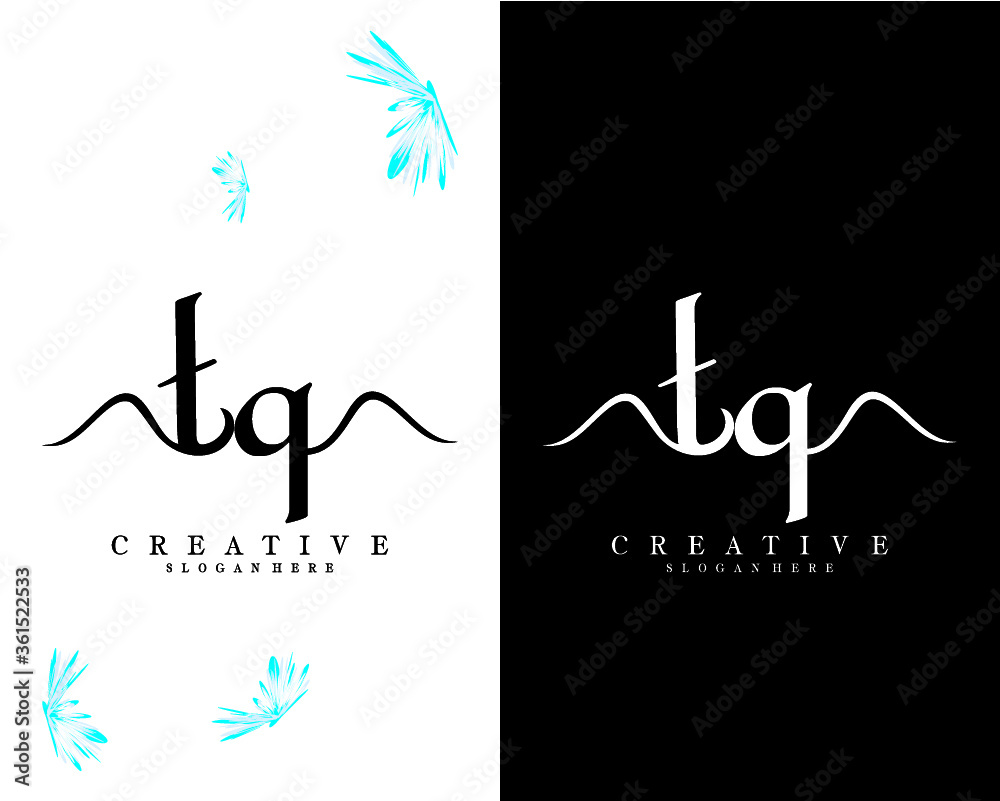 tq, qt creative handwriting letter, initial logo vector design on white and black background