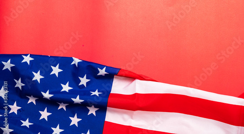 American flag on red background for Memorial Day, 4th of July, Labour Day