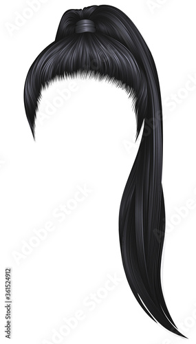 trendy women hairs brunette black colour .high 
ponytail . fashion beauty style .