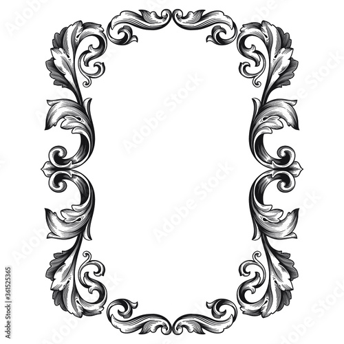 Vintage Ornament Element in baroque style with filigree and floral engrave the best situated for create frame, border, banner. It's hand drawn foliage swirl like victorian or damask design arabesque.