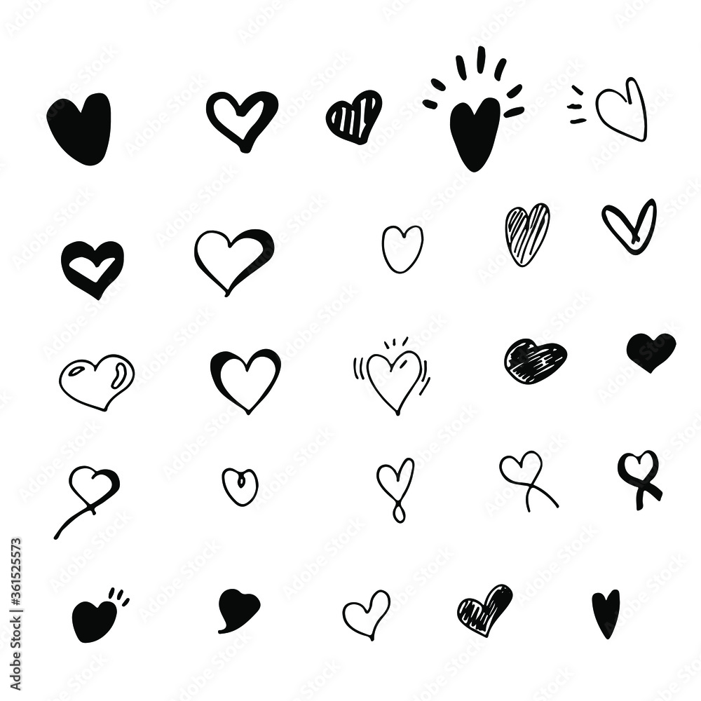 Hand drawn doodle vector  heart icon set.