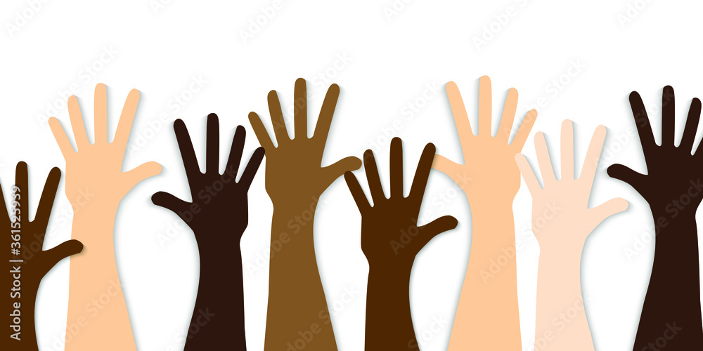 Proud fists. Black Lives Matter, brown leather, symbol of activism of discrimination of gesture of a hand up, African American, people of color.