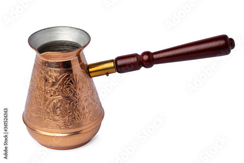 Copper turk with handle isolated on white photo
