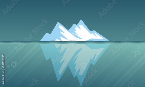 Surface and underwater iceberg  vector art illustration.