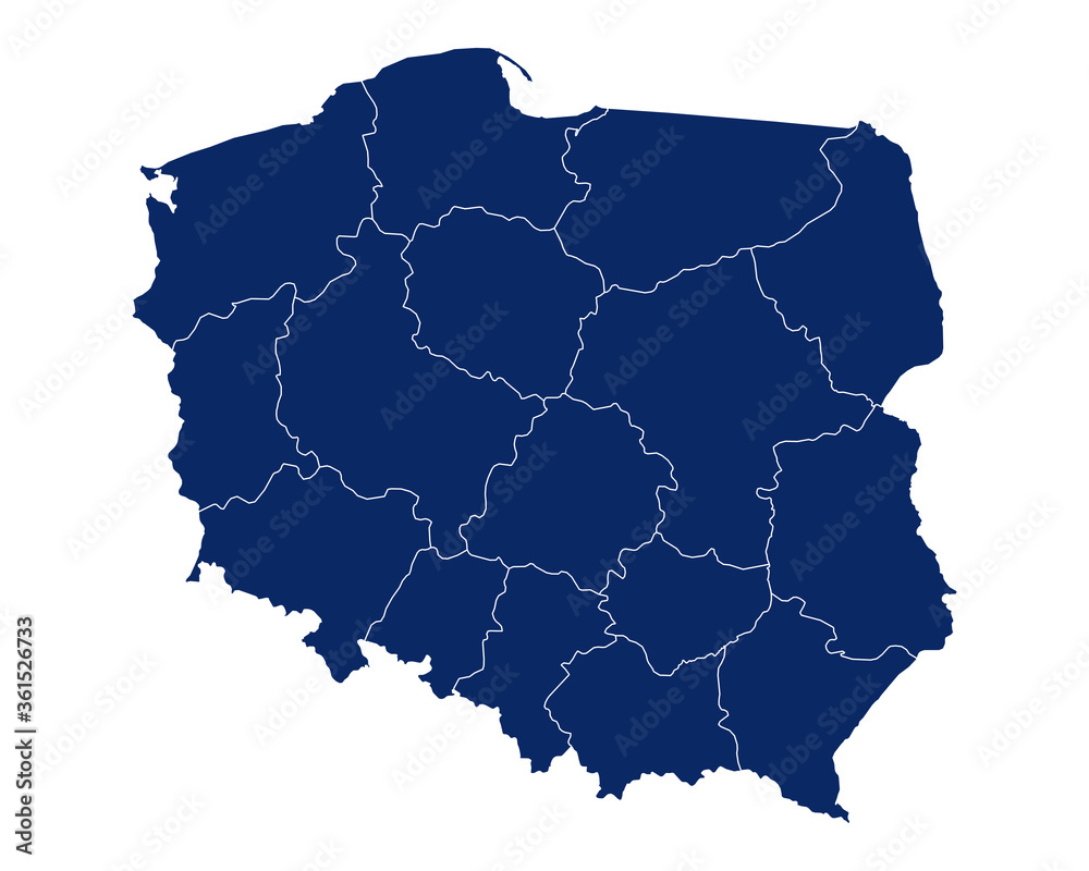 Fototapeta premium Karte von Polen mit Regionen und Grenzen